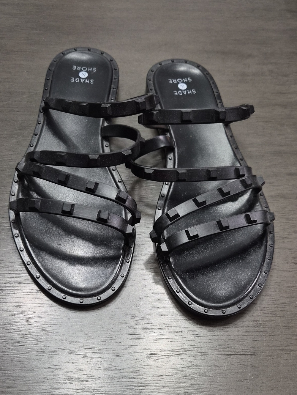 Shade & Shore Black Studded Multi-Strap Slide Sandals